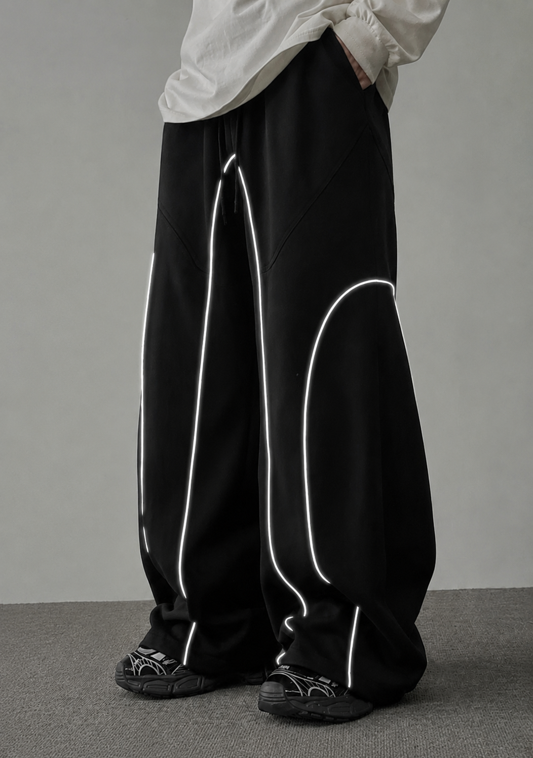 Men's Oversized Baggy Track Pants with Reflective Piping | Streetwear Fit