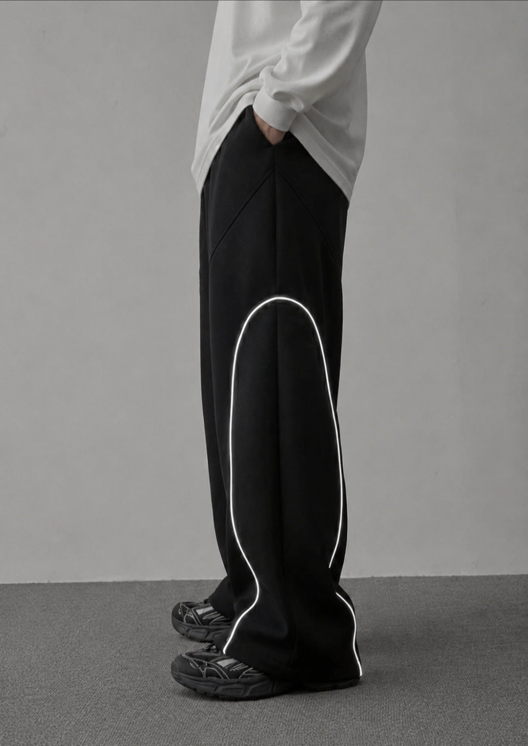 Men's Oversized Baggy Track Pants with Reflective Piping | Streetwear Fit