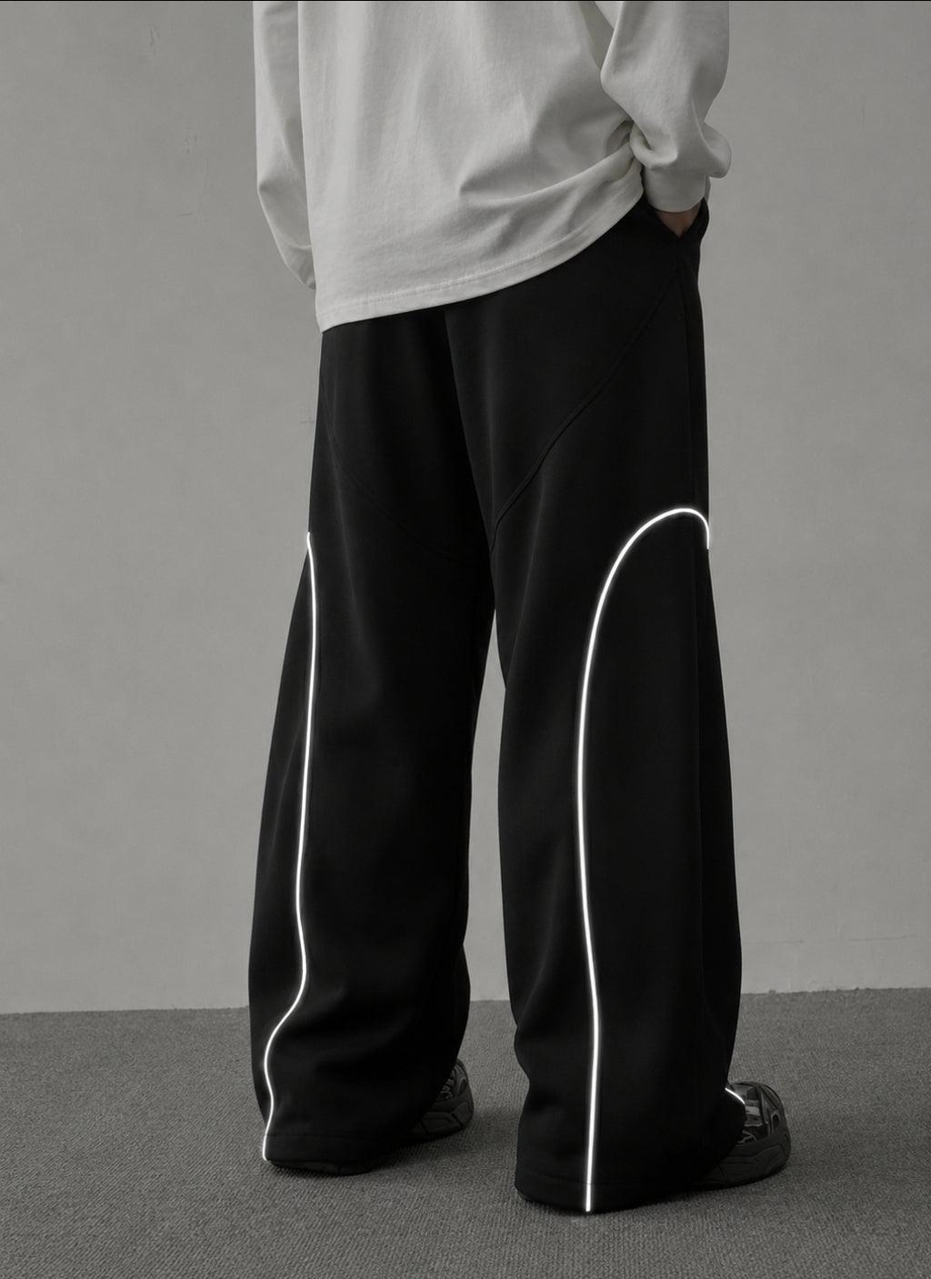 Men's Oversized Baggy Track Pants with Reflective Piping | Streetwear Fit