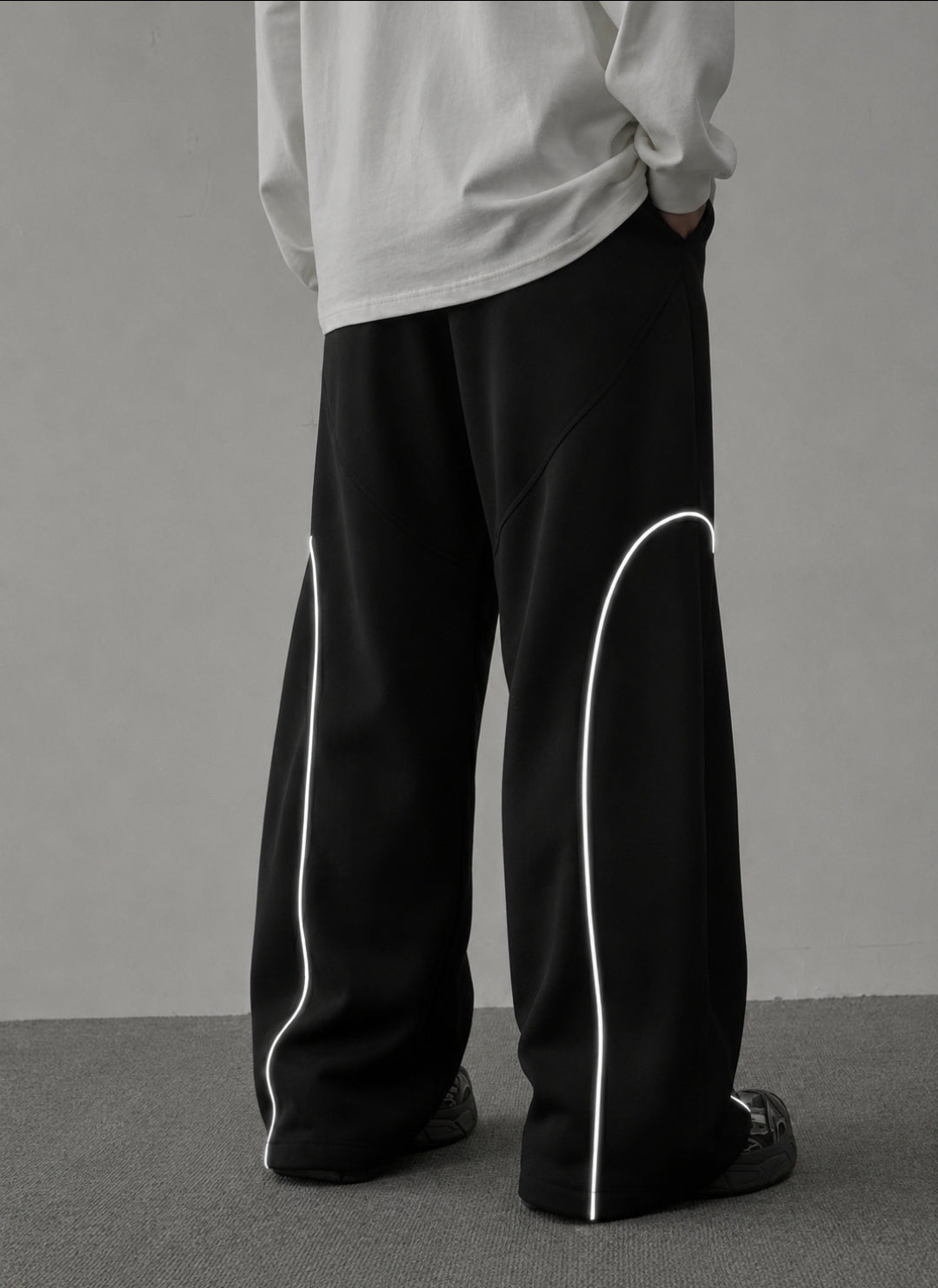 Men's Oversized Baggy Track Pants with Reflective Piping | Streetwear Fit