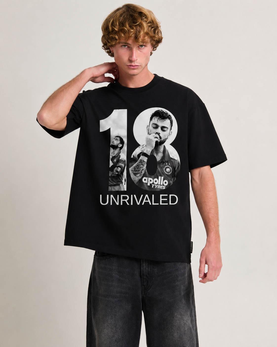 Virat 18 Unrivaled Oversized Black T-Shirt