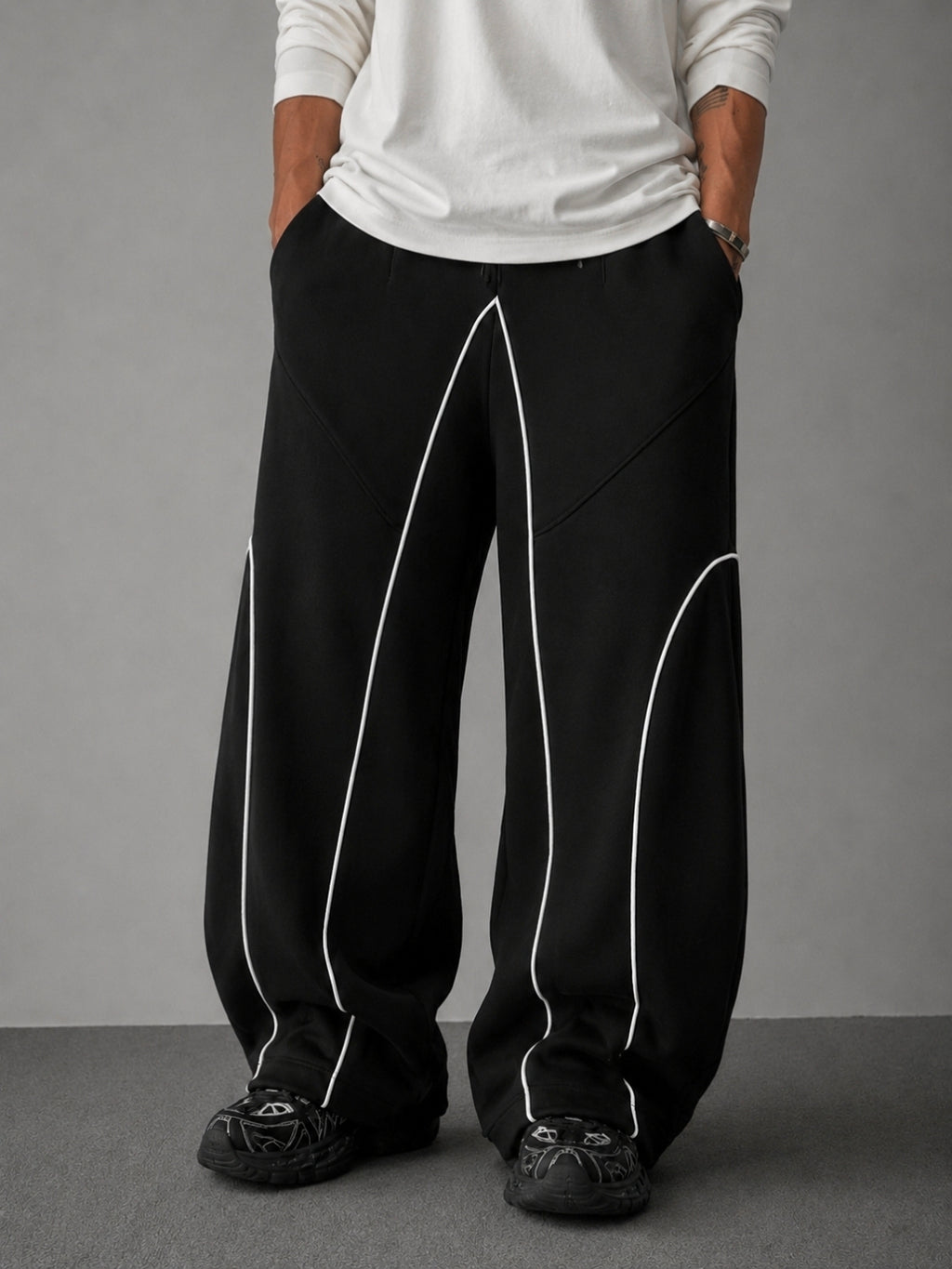 Men's Oversized Baggy Track Pants with Reflective Piping | Streetwear Fit