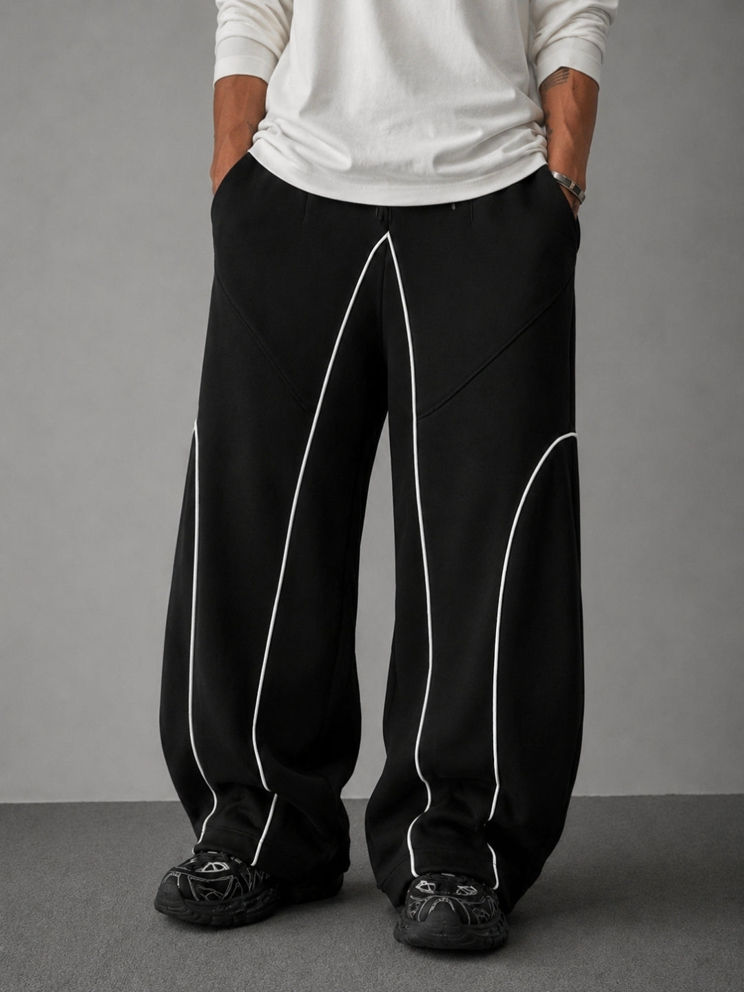 Men's Oversized Baggy Track Pants with Reflective Piping | Streetwear Fit