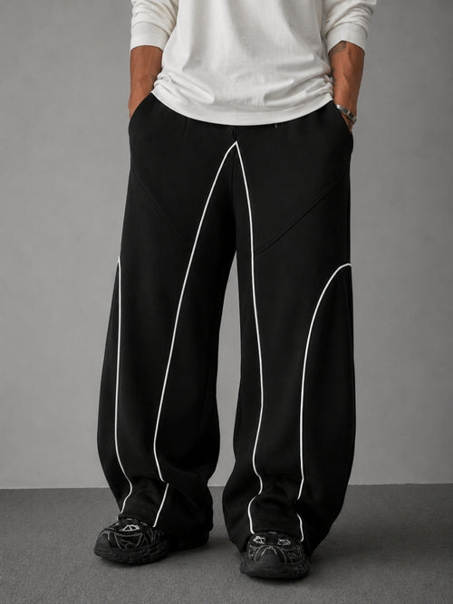 Men's Oversized Baggy Track Pants with Reflective Piping | Streetwear Fit