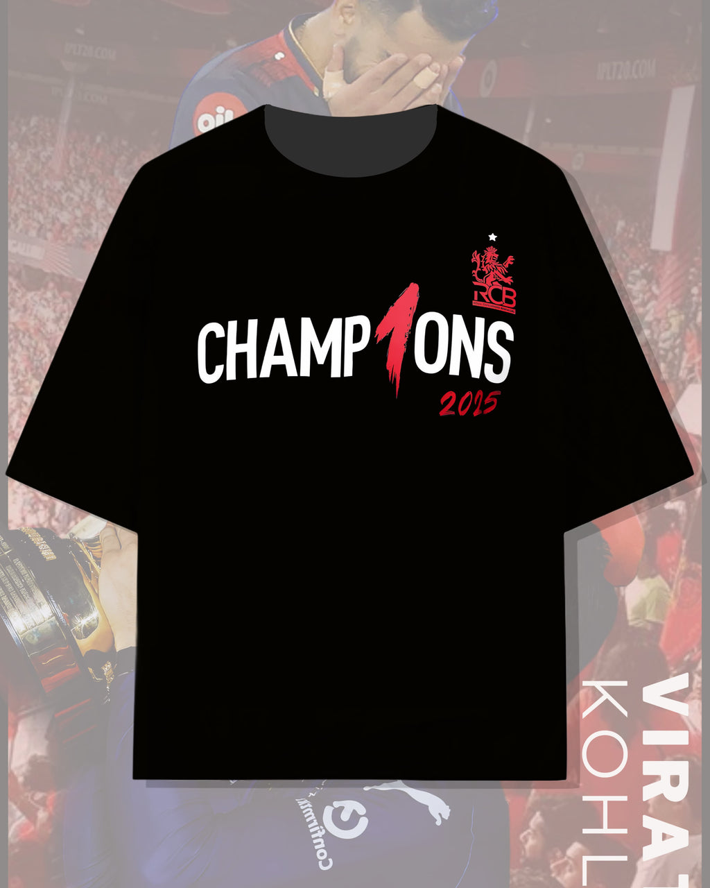 RCB Champions 2025 “King Kohli” Oversized T-Shirt – Limited Edition - Outtiz